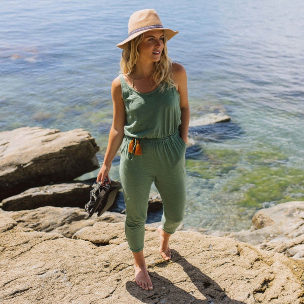 Eva Recycled Cotton Jumpsuit in Dark Ivy